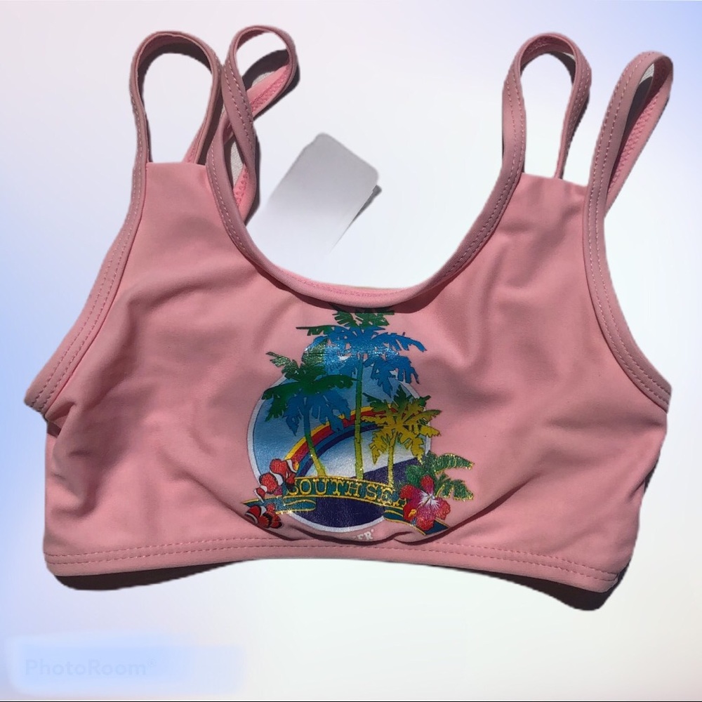 Joe Boxer Girls Pink Graphic Swim Swimming Swimwear Top, bikini top